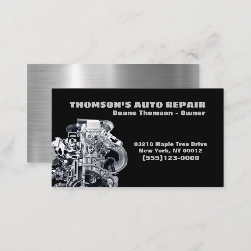  Car Engine Metal Design Automotive Mechanic Auto  Business Card