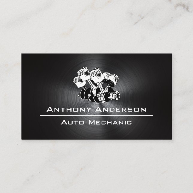 Car Engine | Metallic Brushed Business Card (Front)