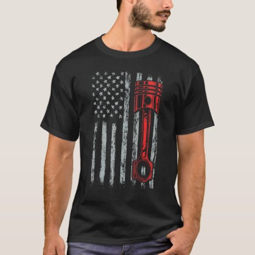 Car Enthusiast American Flag Piston Muscle Car Car T_Shirt