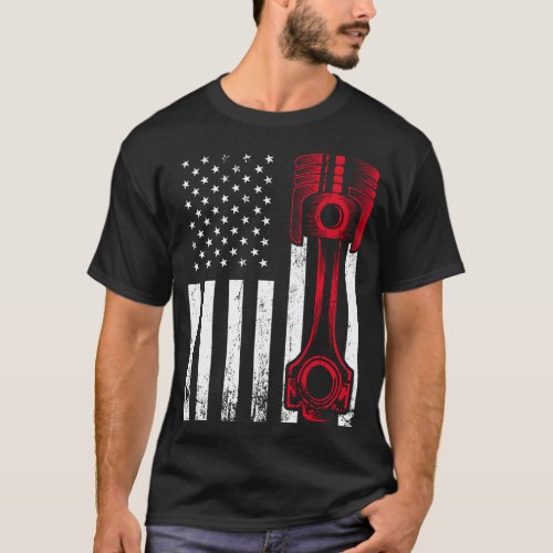 Car Enthusiast _ American Flag Piston Muscle Car G T_Shirt