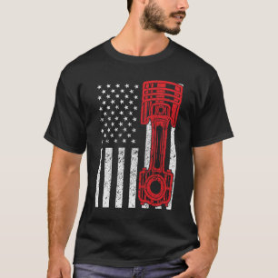 Car Enthusiast American Flag Piston Muscle Car T-Shirt