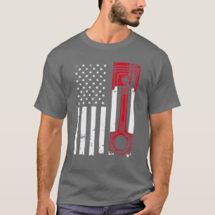 Car Enthusiast American Flag Piston Muscle Car  T-Shirt