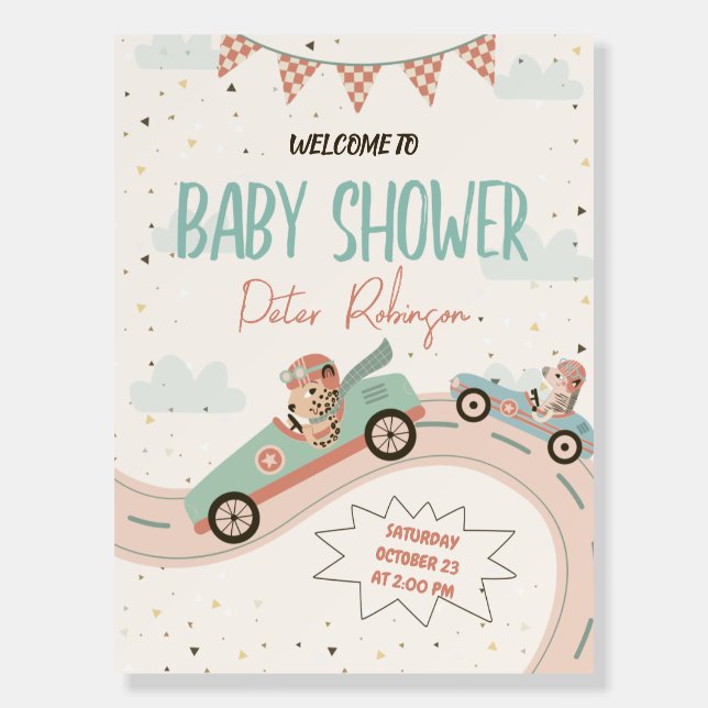 Car Fast Race Baby Shower Welcome Sign (Front)