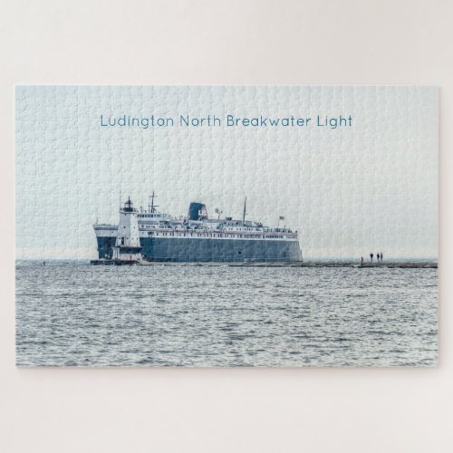 Car Ferry at Ludington North Breakwater Light Jigsaw Puzzle