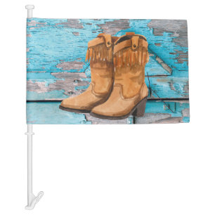 Car Flags Blue Wood Barn Door Boots Country Rustic