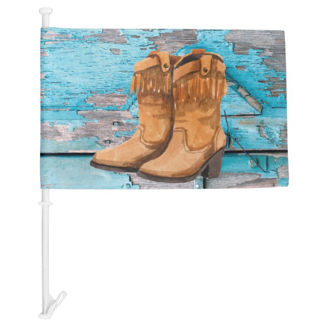Car Flags Blue Wood Barn Door Boots Country Rustic (Front)