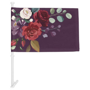 Car Flags Plum Purple Roses Gold Geometric Floral