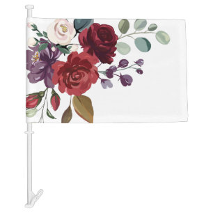 Car Flags White Roses Gold Geometric Floral