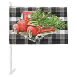 Car Flags XMAS Truck Baffalo Plaid Black White Chr