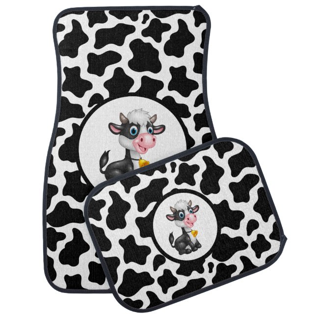 Car Floor Mat Full Set-Cow Print (Set)
