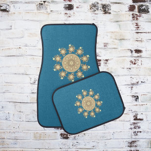 Car Floor Mat Gold Sparkle Pinwheel Turquoise