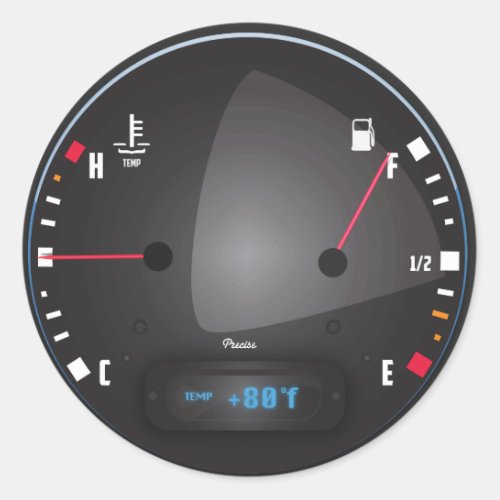 Car fuel and Temperature dashboard Dial Classic Round Sticker