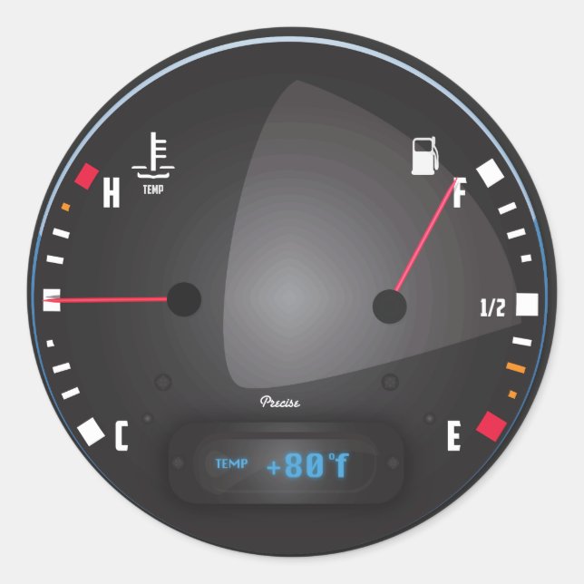 Car fuel and Temperature dashboard Dial Classic Round Sticker (Front)