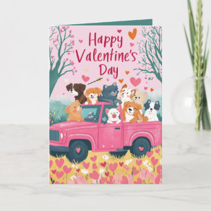 Car full of dogs and love Valentines card