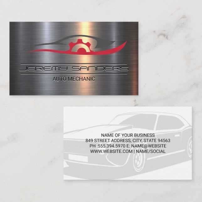 Car Gears | Metallic | Auto Services Business Card (Front/Back)