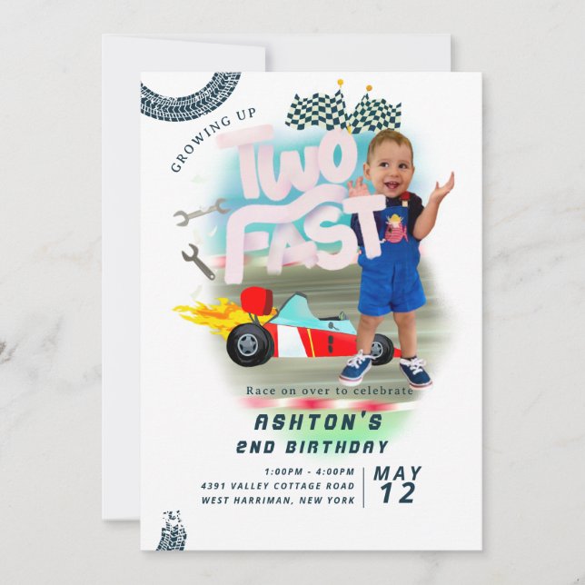  car Growing up Two Fast  Invitation (Front)