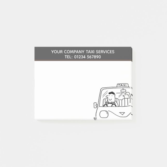 Car Hire and Taxi Services Cartoon to Personalise Post-it Notes (Front)