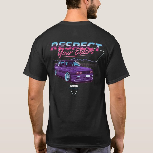 Car Illustration E30 Respect Your Elders T-Shirt (Back)