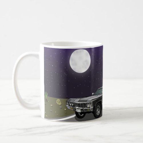 Car in desert night coffee mug