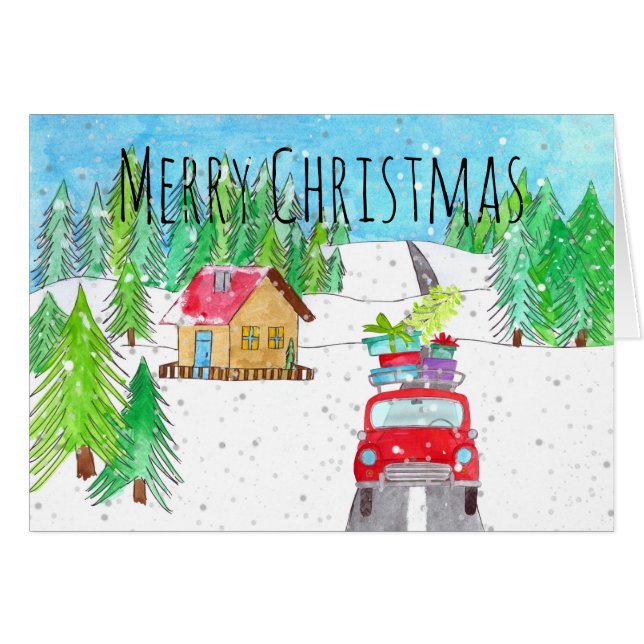 Car in Snowy Forest Customizable  Cards (Front Horizontal)