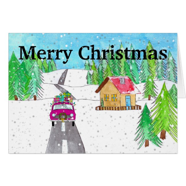 Car in Snowy Forest Customizable  Cards (Front Horizontal)