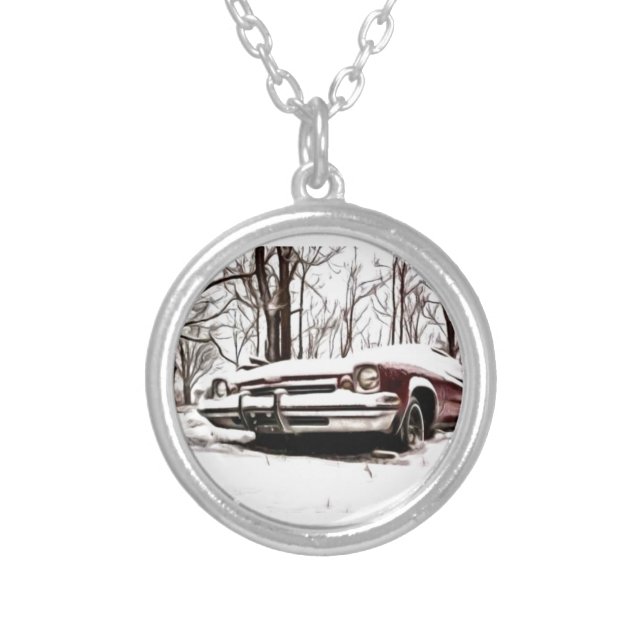 car in the snow silver plated necklace (Front)