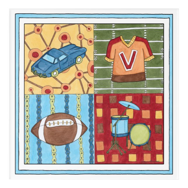 Car, Jersey, Football and Drum Kit Acrylic Print (Front)