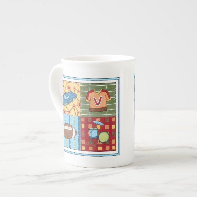 Car, Jersey, Football and Drum Kit Bone China Mug (Front Left)