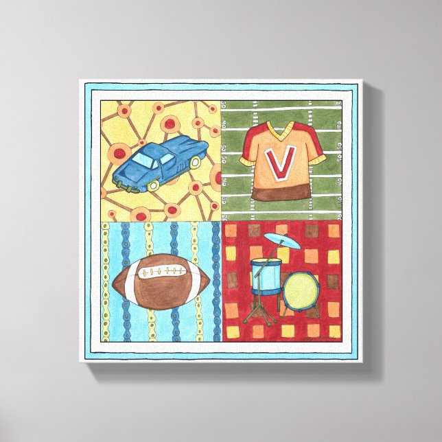 Car, Jersey, Football and Drum Kit Canvas Print (Front)