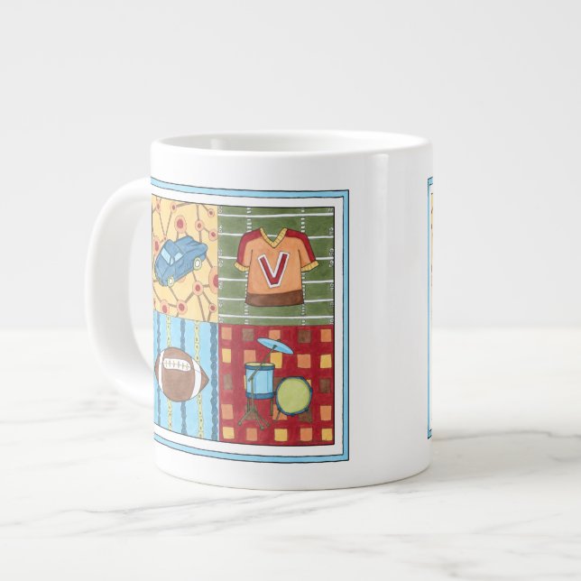 Car, Jersey, Football and Drum Kit Giant Coffee Mug (Front Left)