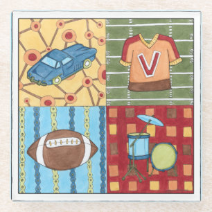 Car, Jersey, Football and Drum Kit Glass Coaster