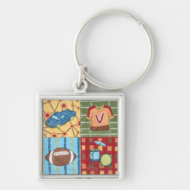 Car, Jersey, Football and Drum Kit Keychain (Front)