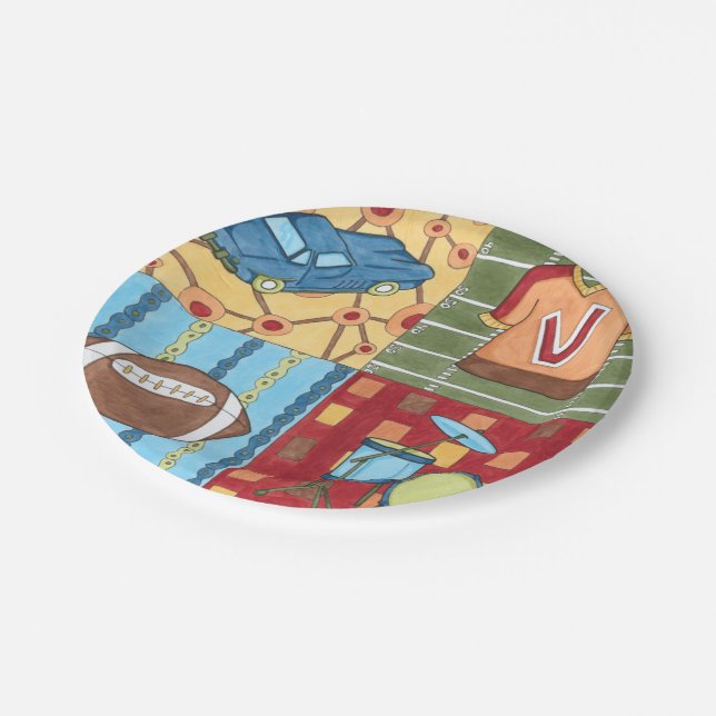 Car, Jersey, Football and Drum Kit Paper Plates (Angled)