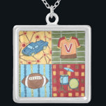 Car, Jersey, Football and Drum Kit Silver Plated Necklace<br><div class="desc">What do a car,  football,  jersey and a drum kit all have in common? They each appear in this great print by Megan Meagher. This would be an amazing gift for a child or an adult who is still a kid at heart. Order a copy today!</div>
