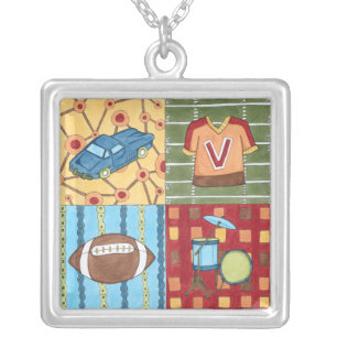 Car, Jersey, Football and Drum Kit Silver Plated Necklace