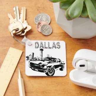 car keychain with dallas downtown and a fastback