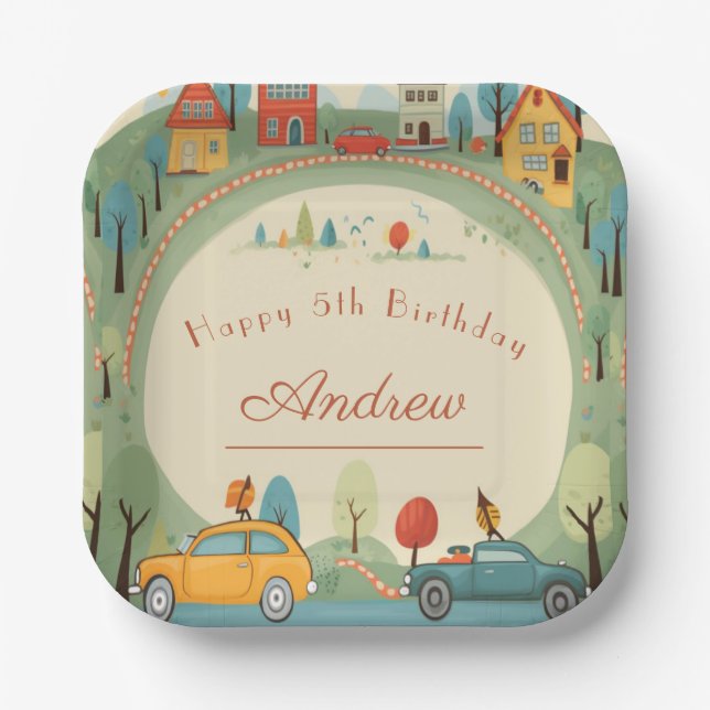 Car kids birthday paper plates (Front)