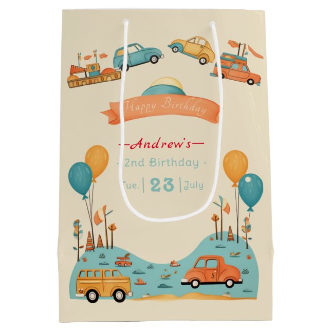 Car kids birthday theme  medium gift bag (Back)