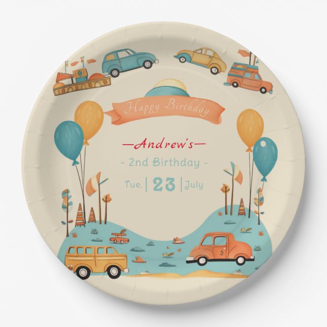 Car kids birthday theme  paper plates (Front)