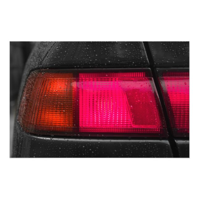 Car lamp in rain photo print (Front)