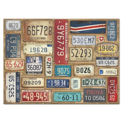 Car Licence Plates decoupage Tissue Paper