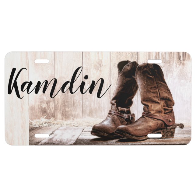 Car License Plate Boots Country Rustic Western Wea (Front)