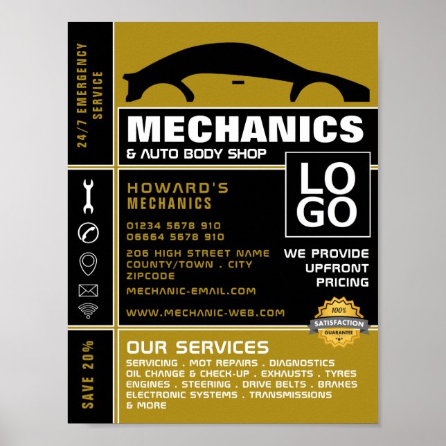 Car Logo, Auto Mechanic & Repairs Advertising Poster (Front)