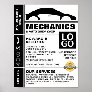 Car Logo, Auto Mechanic & Repairs Advertising Poster