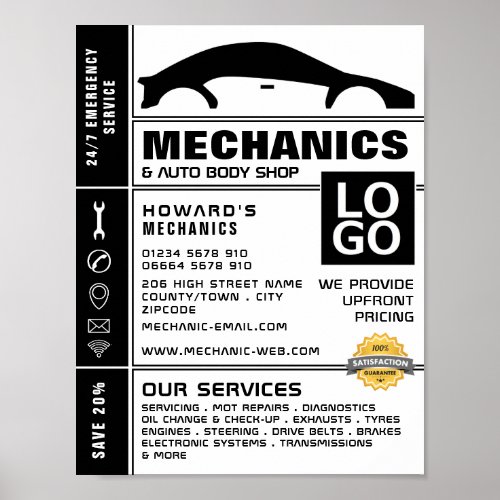 Car Logo Auto Mechanic  Repairs Advertising Poster