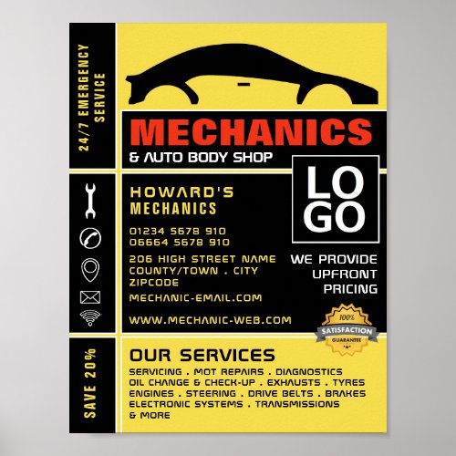Car Logo Auto Mechanic  Repairs Advertising Poster