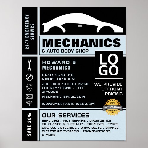 Car Logo Auto Mechanic  Repairs Advertising Poster