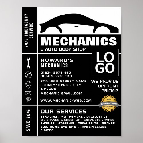 Car Logo Auto Mechanic  Repairs Advertising Poster