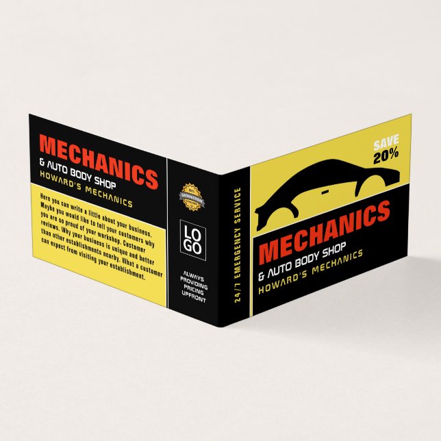 Car Logo, Auto Mechanic & Repairs, Detailed Business Card (Outside)