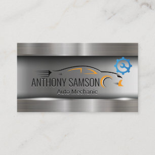 Car Logo Metallic Gears Wrench Business Card